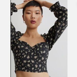 H & M Floral Black Lenin blend Women's Top